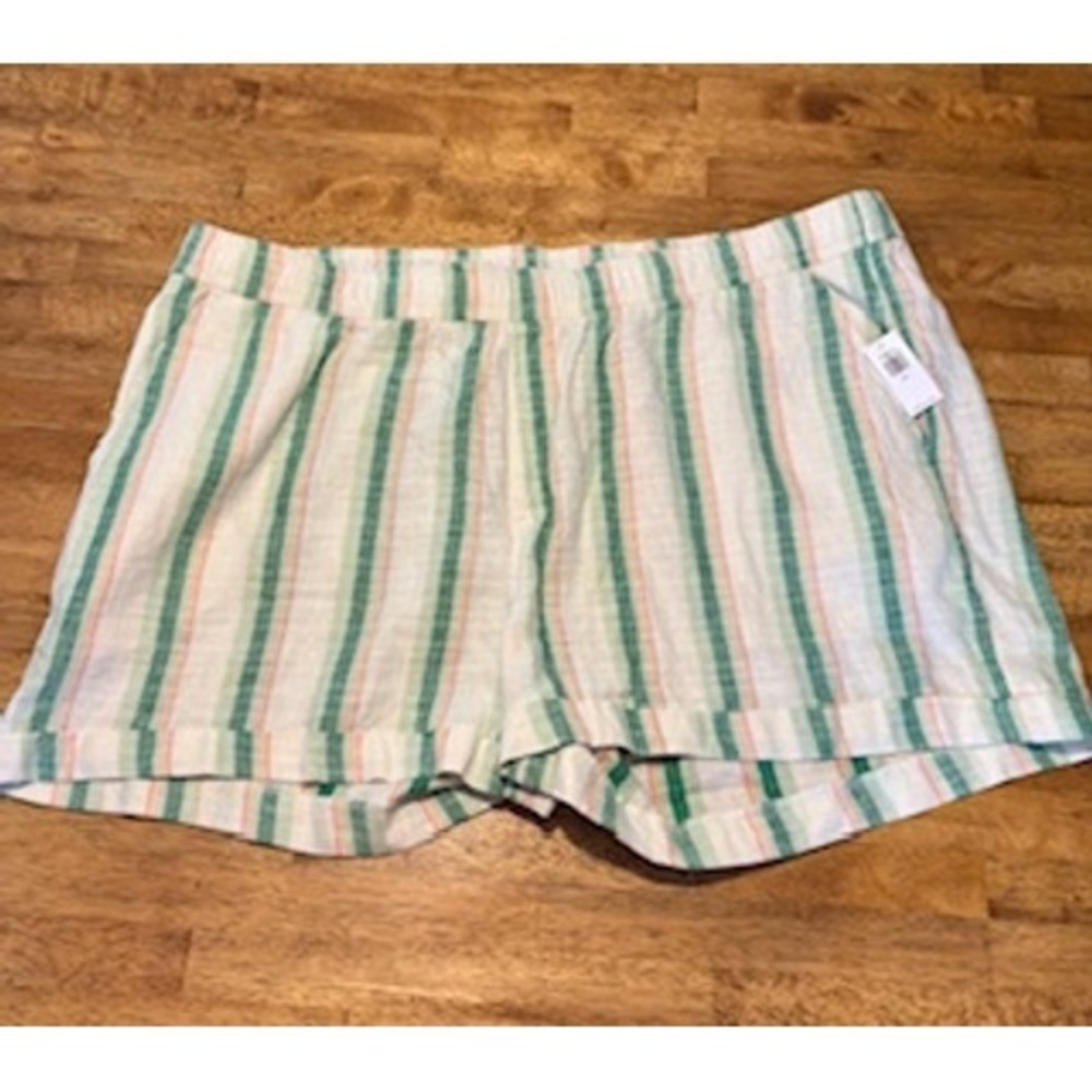 NWT Old Navy Womens XXL High Rise Linen Blend Striped Shorts White Green Summer